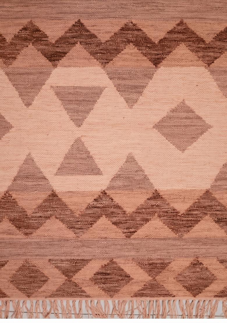 Saffron Rugs Flat Woven Terracotta Pink Geometric Bohemian Rectangular Wool Area Rug - Indya