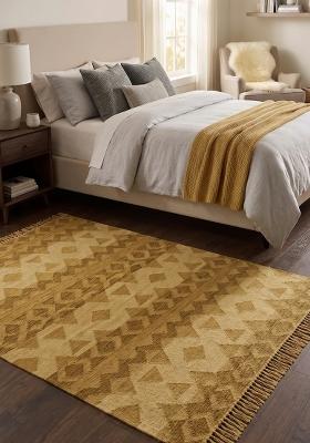 Saffron Rugs Flat Woven Golden Tan Geometric Bohemian Rectangular Wool Area Rug