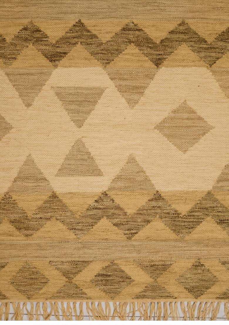 Saffron Rugs Flat Woven Golden Tan Geometric Bohemian Rectangular Wool Area Rug - Indya