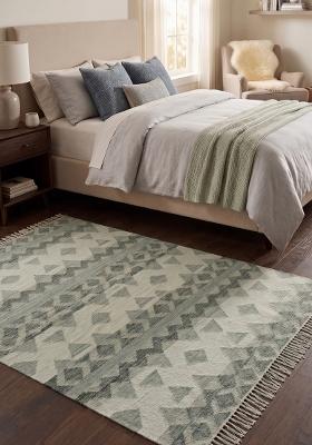 Saffron Rugs Flat Woven Grey Green Geometric Bohemian Rectangular Wool Area Rug