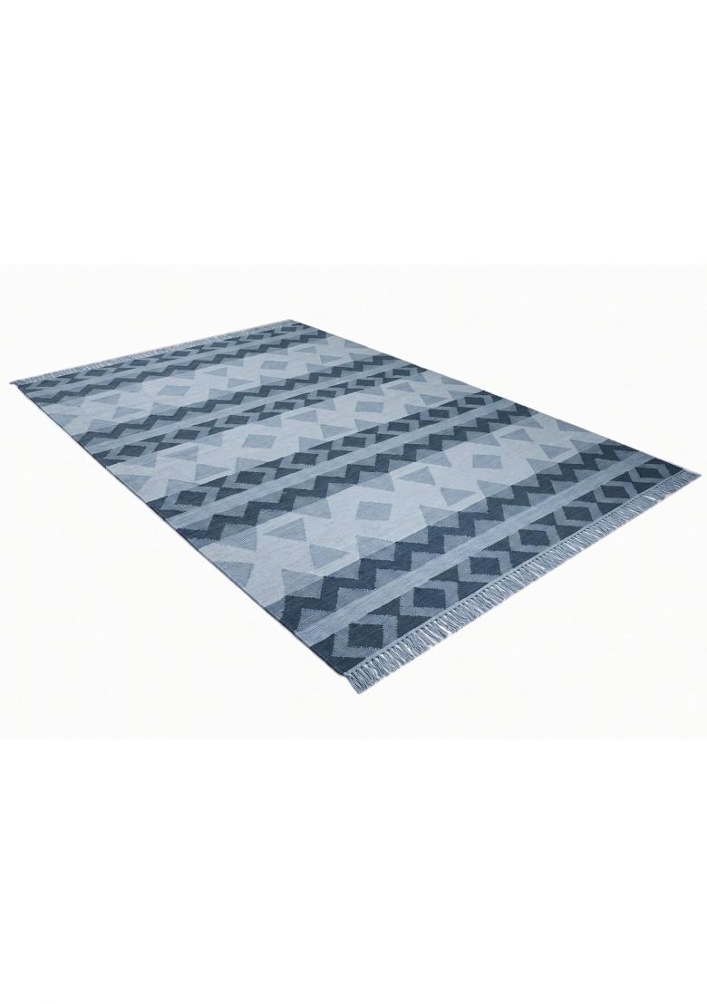 Saffron Rugs Flat Woven Light Blue Grey Geometric Bohemian Rectangular Wool Area Rug - Indya