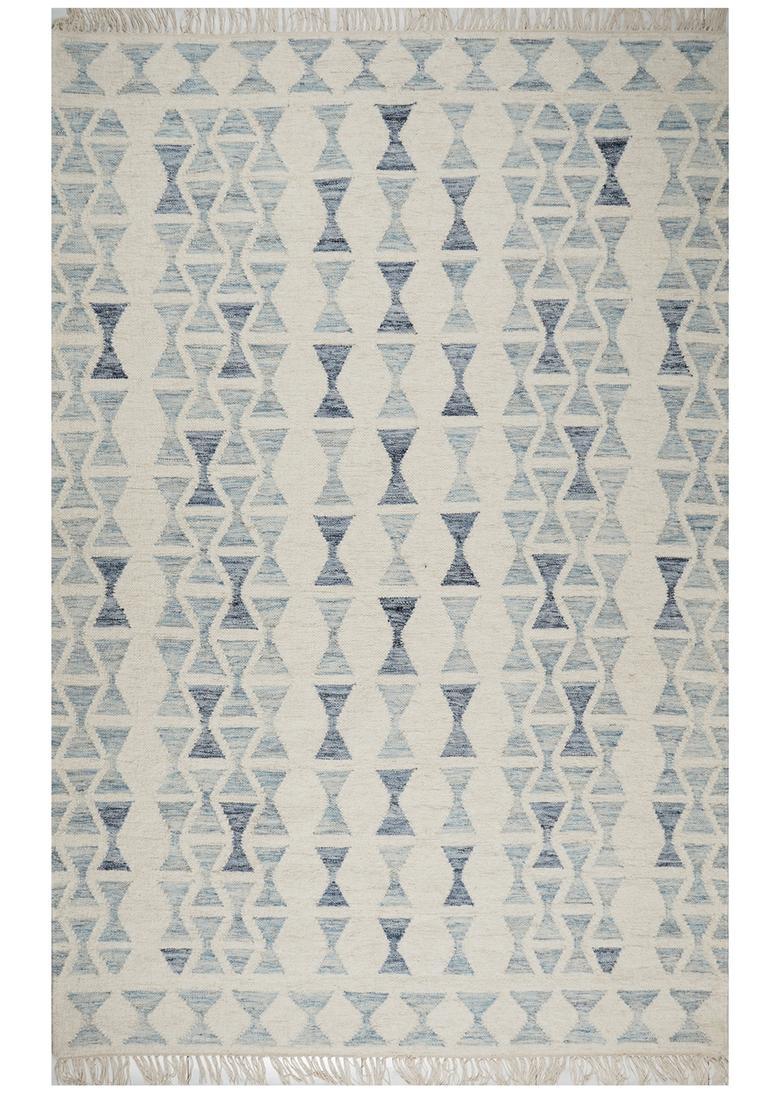 Saffron Rugs Flat Woven Ivory  Bohemian Rectangular Wool Area Rug - Indya