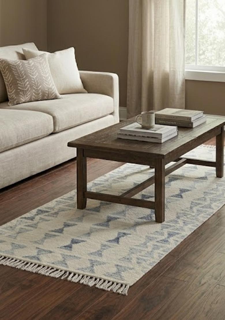 Saffron Rugs Flat Woven Ivory  Bohemian Rectangular Wool Area Rug - Indya