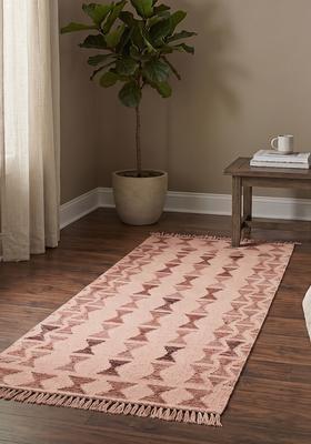 Saffron Rugs Flat Woven Blush Pink  Bohemian Rectangular Wool Area Rug
