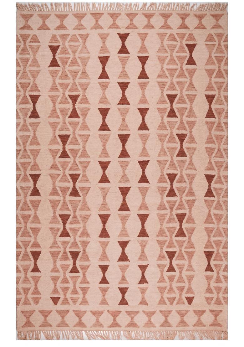 Saffron Rugs Flat Woven Blush Pink  Bohemian Rectangular Wool Area Rug - Indya