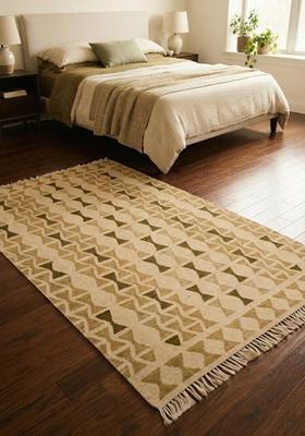 Saffron Rugs Flat Woven Beige  Bohemian Rectangular Wool Area Rug