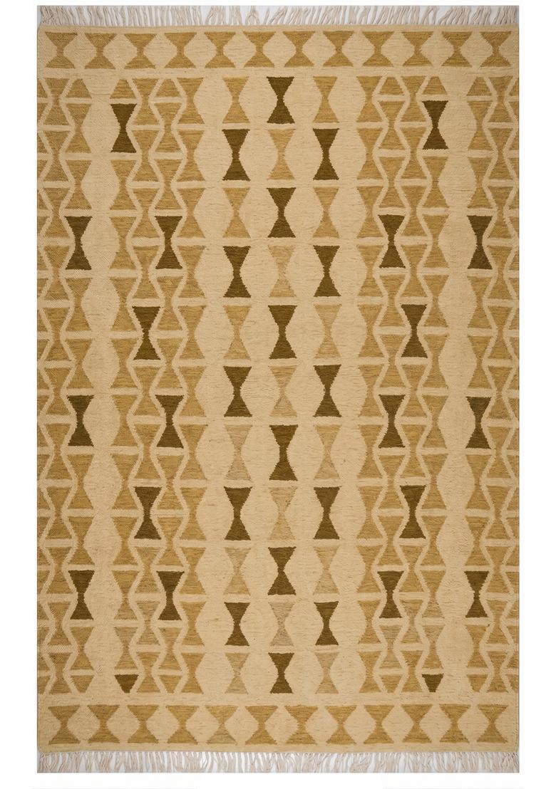 Saffron Rugs Flat Woven Beige  Bohemian Rectangular Wool Area Rug - Indya