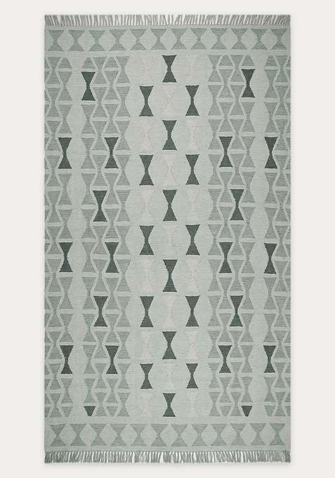 100% Wool Handmade Sage Green Rug | Bohemian Geometric Flat Weave Reversible Carpet For Living Room
