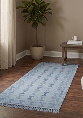 Saffron Rugs Flat Woven Light Blue  Bohemian Rectangular Wool Area Rug