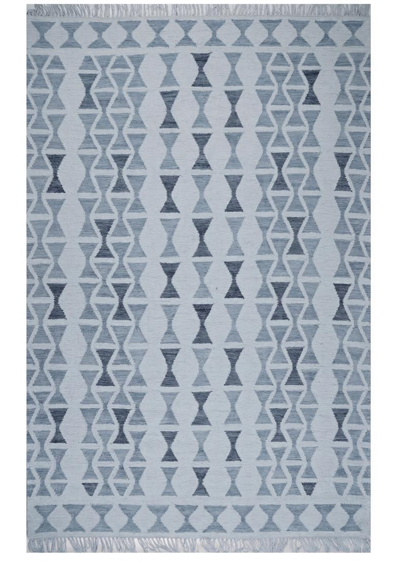 Saffron Rugs Flat Woven Light Blue  Bohemian Rectangular Wool Area Rug - Indya