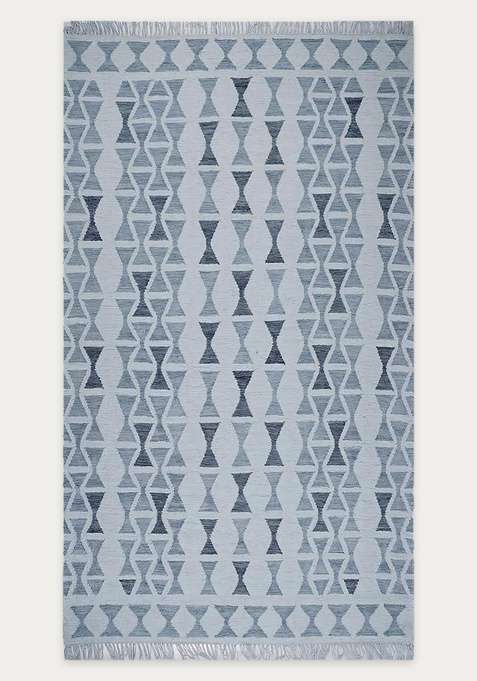 100% Wool Handmade Light Blue Rug | Bohemian Geometric Flat Weave Reversible Carpet For Living Room