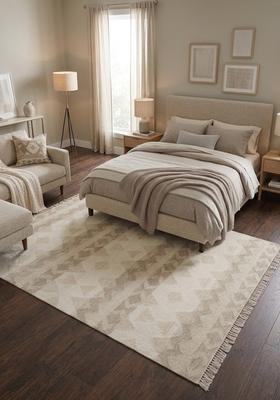 Saffron Rugs Flat Woven Beige  Bohemian Rectangular Wool Area Rug