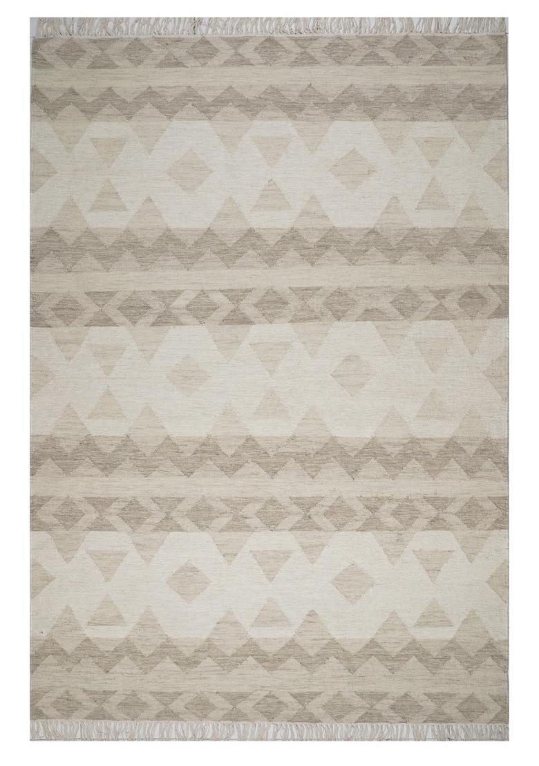 Saffron Rugs Flat Woven Beige  Bohemian Rectangular Wool Area Rug - Indya