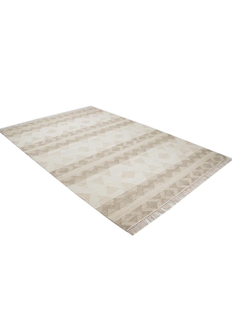 Saffron Rugs Flat Woven Beige  Bohemian Rectangular Wool Area Rug - Indya