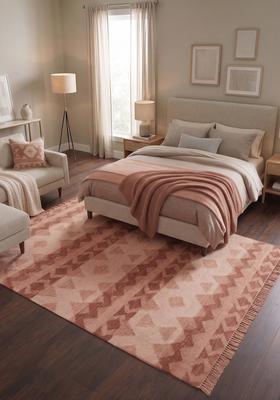 Saffron Rugs Flat Woven Terracotta Rust  Bohemian Rectangular Wool Area Rug