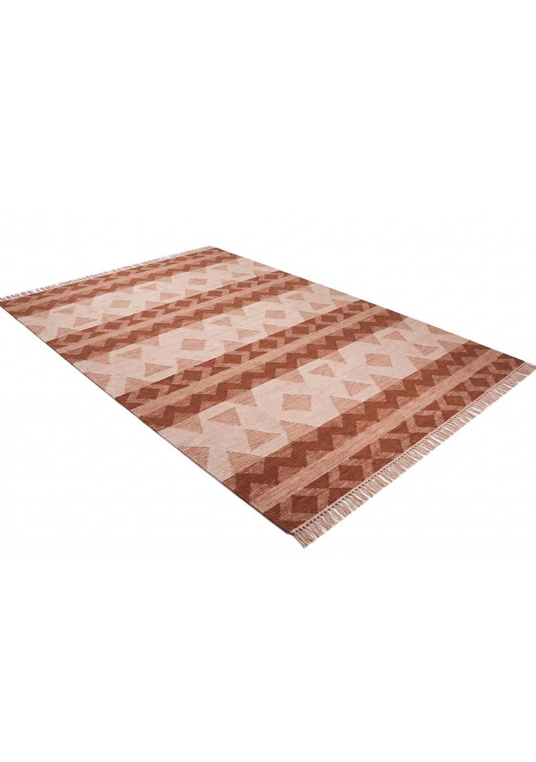 Saffron Rugs Flat Woven Terracotta Rust  Bohemian Rectangular Wool Area Rug - Indya