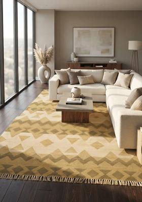 Saffron Rugs Flat Woven Mustard Yellow  Bohemian Rectangular Wool Area Rug
