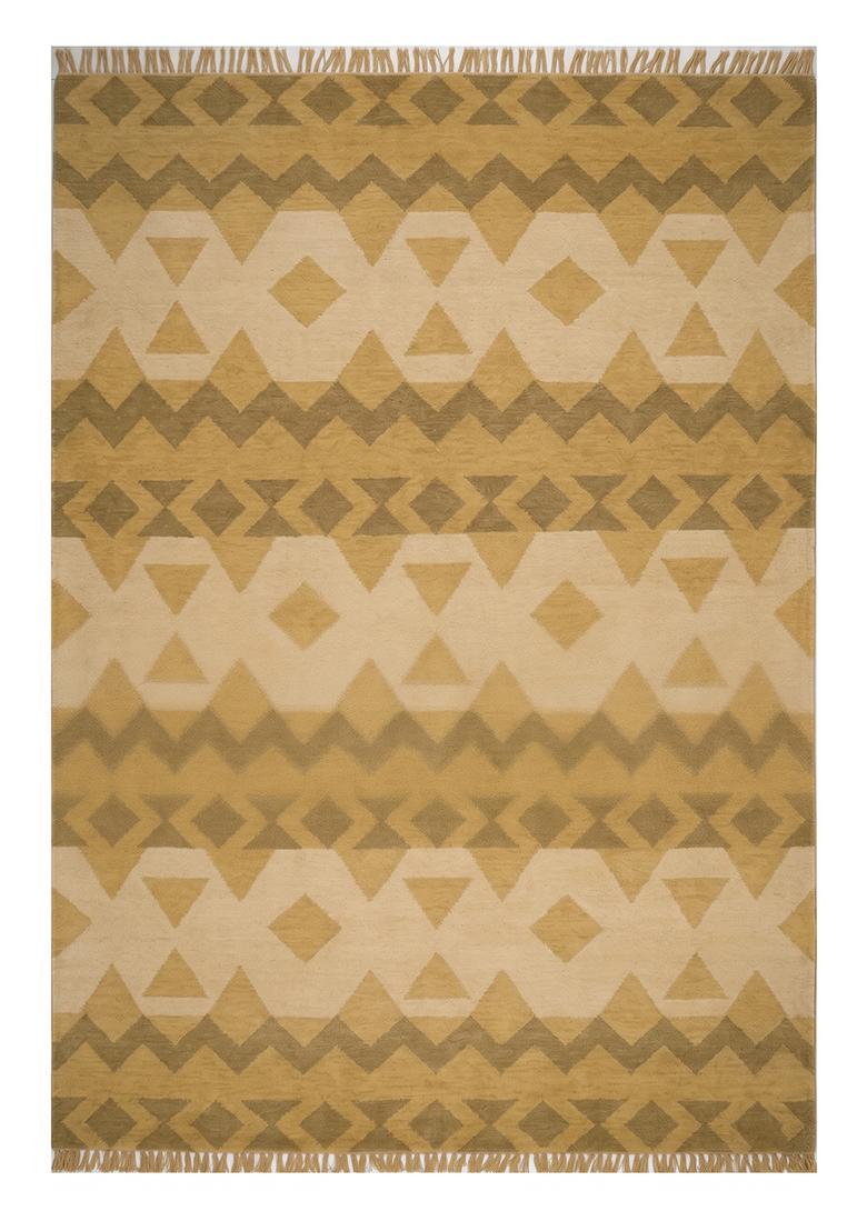 Saffron Rugs Flat Woven Mustard Yellow  Bohemian Rectangular Wool Area Rug - Indya