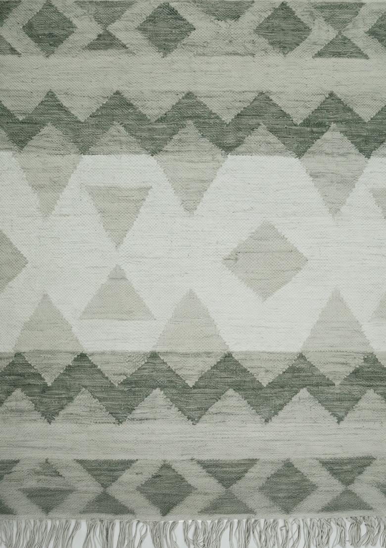 Saffron Rugs Flat Woven Sage Green  Bohemian Rectangular Wool Area Rug - Indya