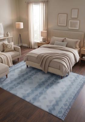 Saffron Rugs Flat Woven Light Blue Grey  Bohemian Rectangular Wool Area Rug