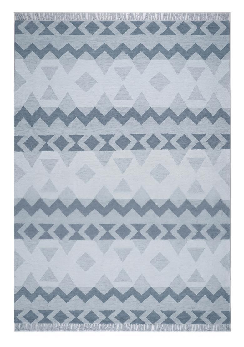 Saffron Rugs Flat Woven Light Blue Grey  Bohemian Rectangular Wool Area Rug - Indya