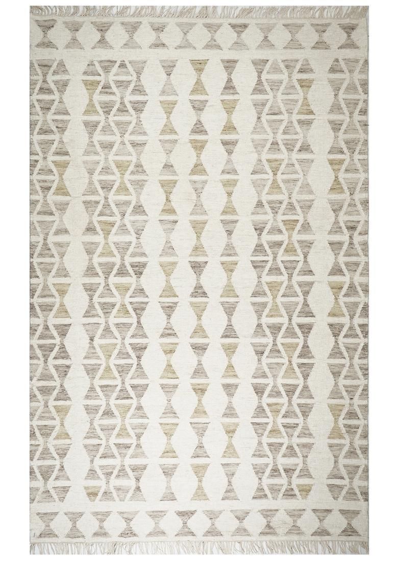 Saffron Rugs Flat Woven Ivory  Moroccan Rectangular Wool Area Rug - Indya