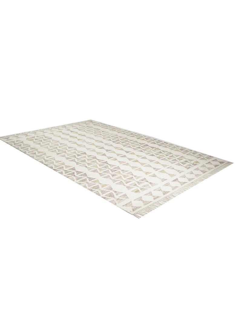 Saffron Rugs Flat Woven Ivory  Moroccan Rectangular Wool Area Rug - Indya