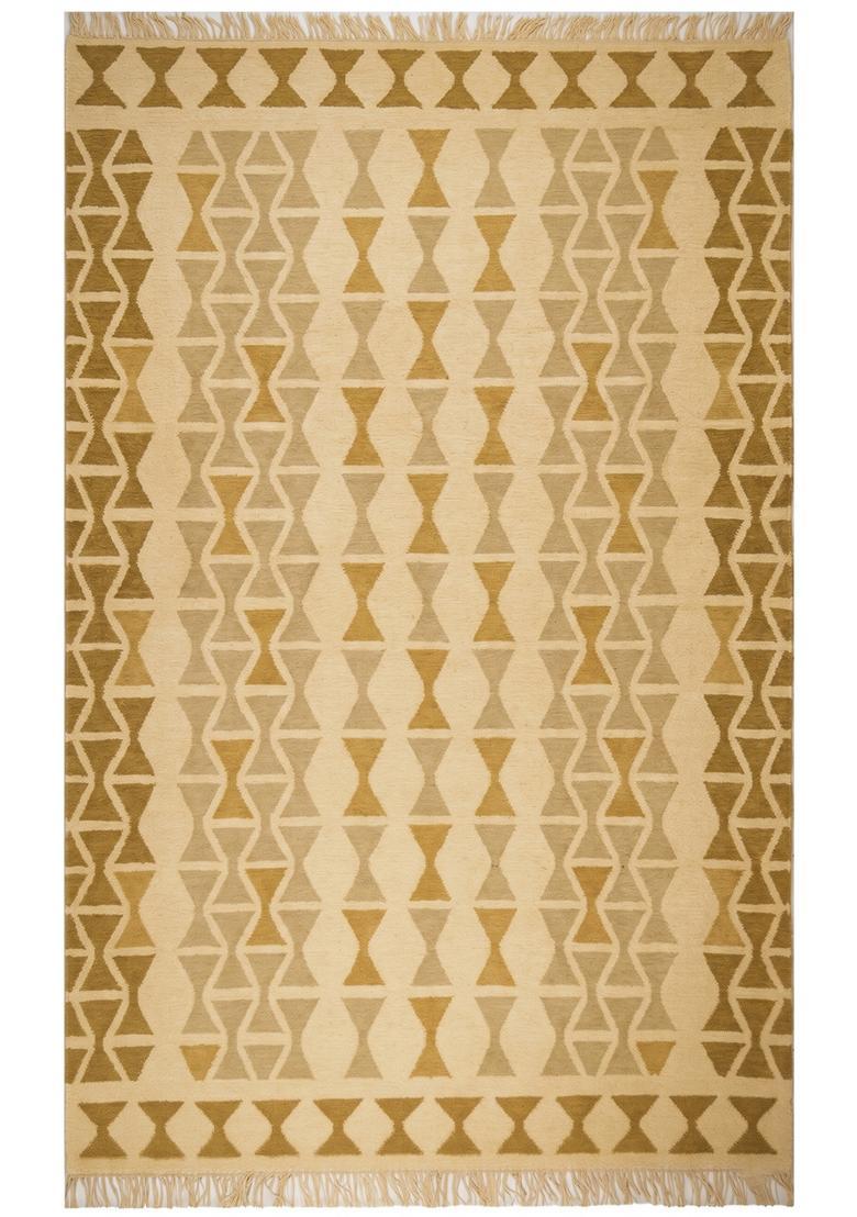 Saffron Rugs Flat Woven Mustard Gold  Moroccan Rectangular Wool Area Rug - Indya