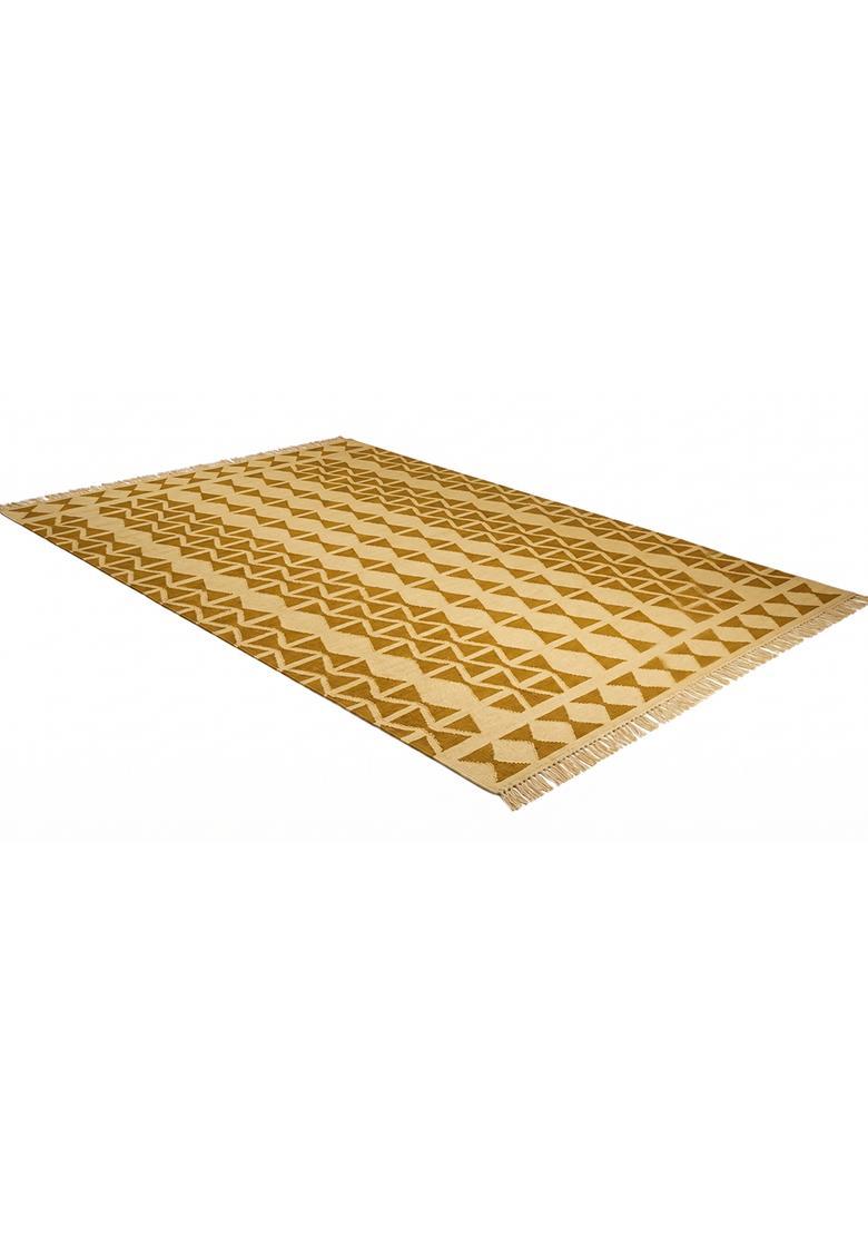 Saffron Rugs Flat Woven Mustard Gold  Moroccan Rectangular Wool Area Rug - Indya