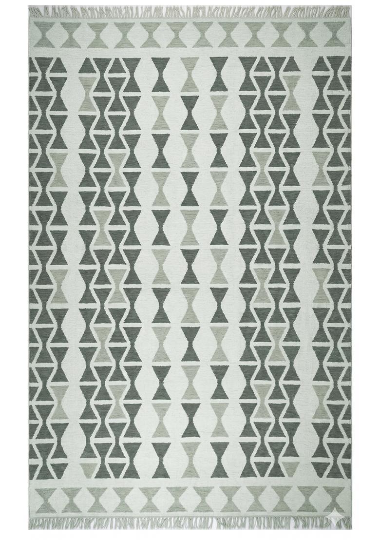 Saffron Rugs Flat Woven Sage Green  Moroccan Rectangular Wool Area Rug - Indya