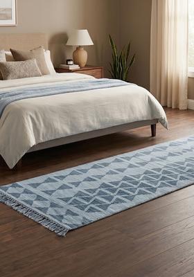 Saffron Rugs Flat Woven Blue Grey  Moroccan Rectangular Wool Area Rug