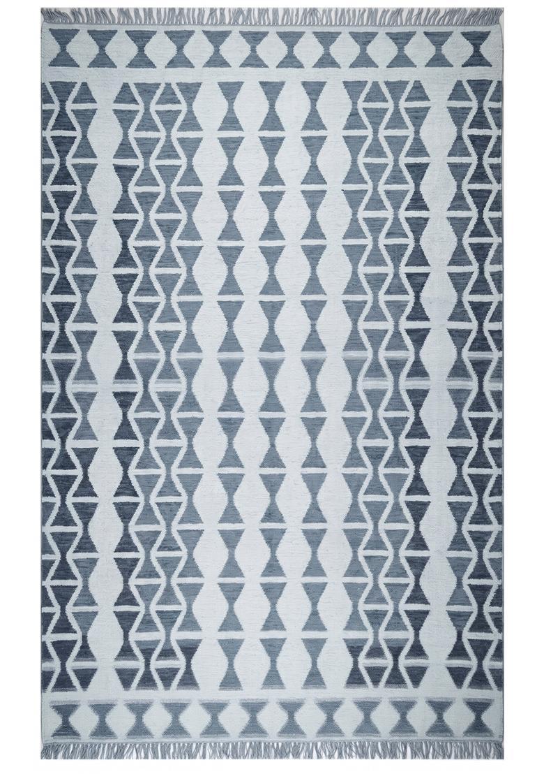 Saffron Rugs Flat Woven Blue Grey  Moroccan Rectangular Wool Area Rug - Indya