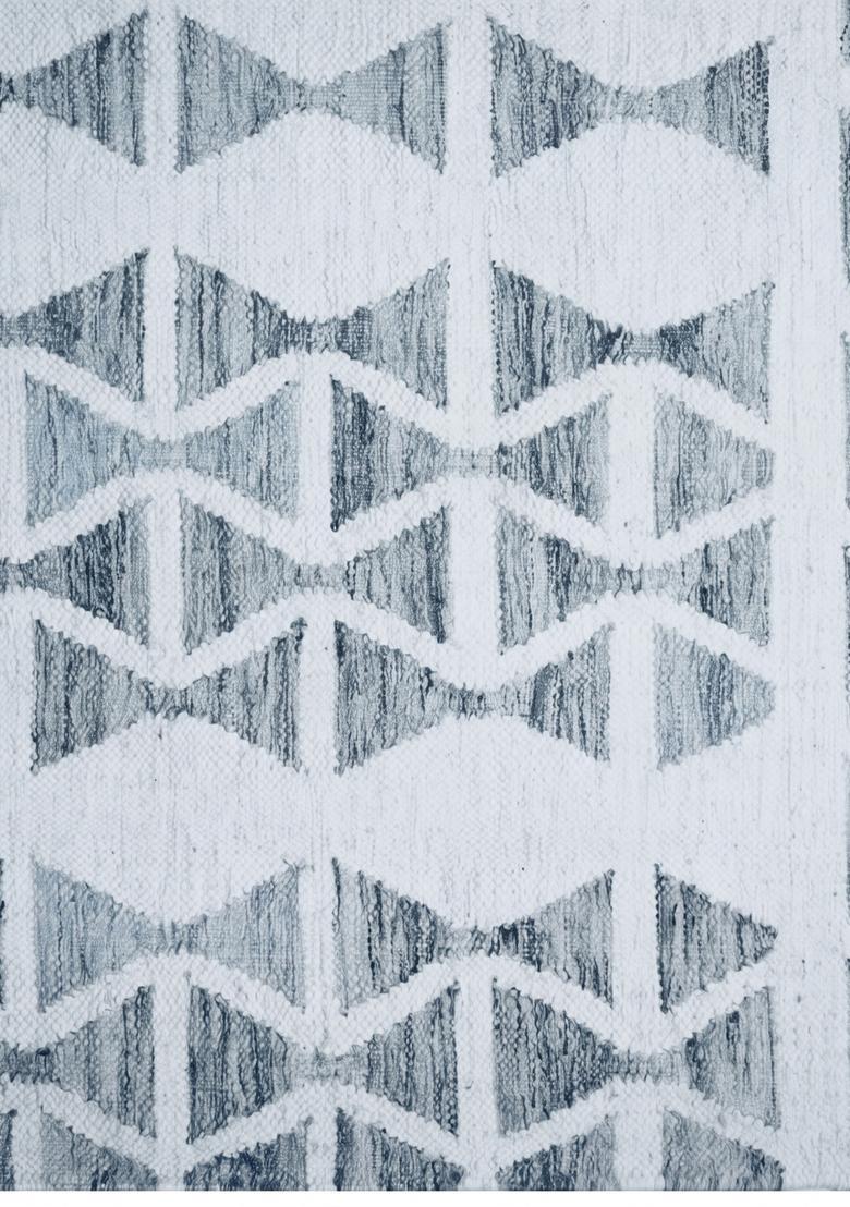 Saffron Rugs Flat Woven Blue Grey  Moroccan Rectangular Wool Area Rug - Indya