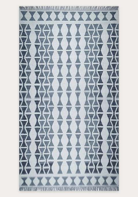 100% Wool Handmade Blue Grey Rug | Moroccan Moroccan Flat Weave Reversible Carpet For Living Room