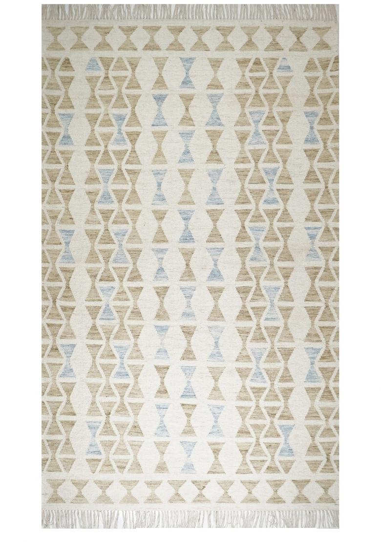 Saffron Rugs Flat Woven Ivory Cream Geometric Bohemian Rectangular Wool Area Rug - Indya
