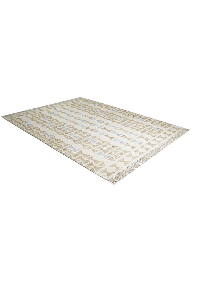 Saffron Rugs Flat Woven Ivory Cream Geometric Bohemian Rectangular Wool Area Rug - Indya