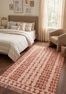 Saffron Rugs Flat Woven Terracotta Pink Geometric Bohemian Rectangular Wool Area Rug
