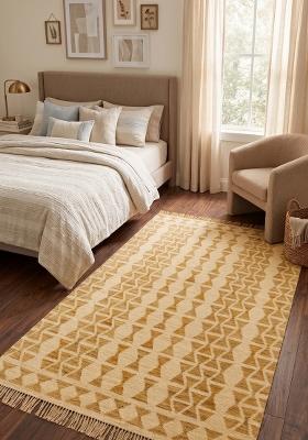 Saffron Rugs Flat Woven Golden Yellow Geometric Bohemian Rectangular Wool Area Rug