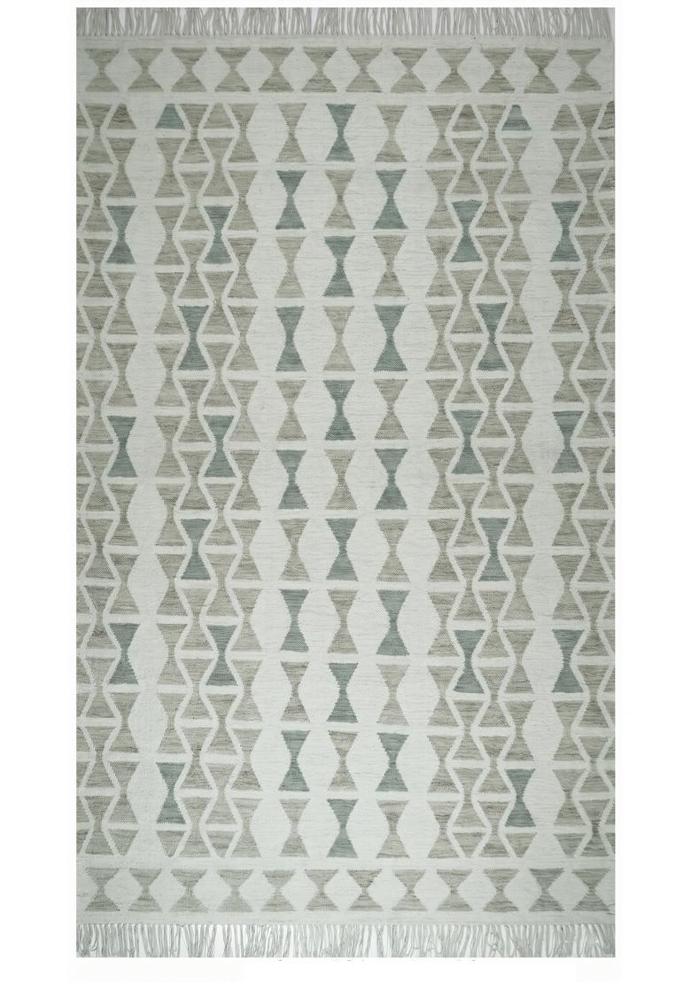 Saffron Rugs Flat Woven Sage Green Grey Geometric Bohemian Rectangular Wool Area Rug - Indya
