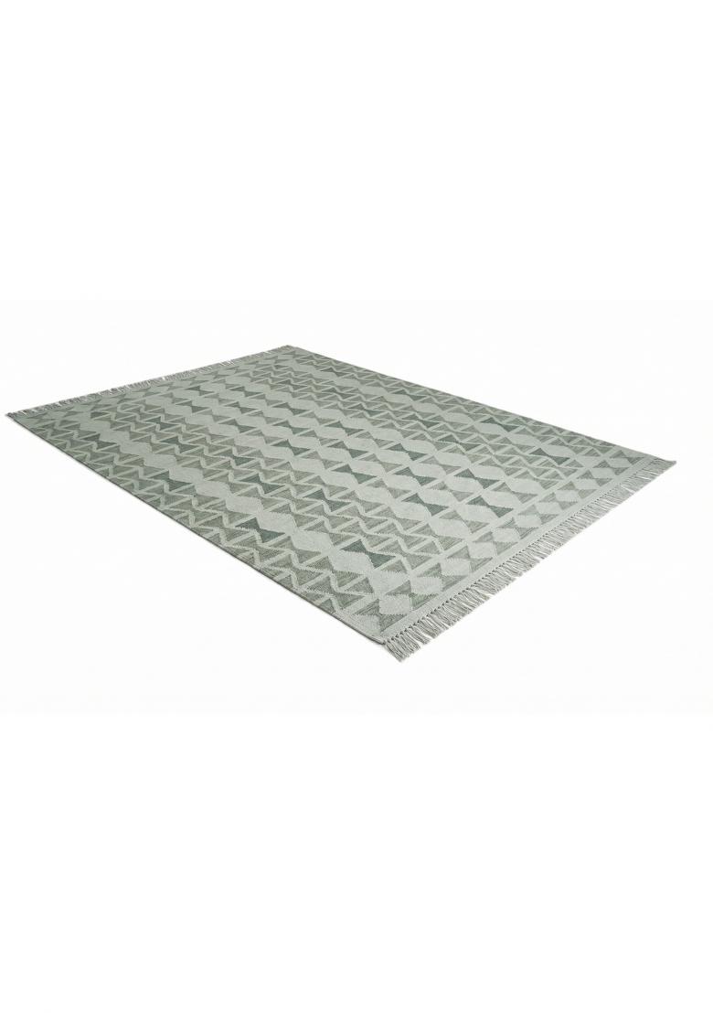 Saffron Rugs Flat Woven Sage Green Grey Geometric Bohemian Rectangular Wool Area Rug - Indya