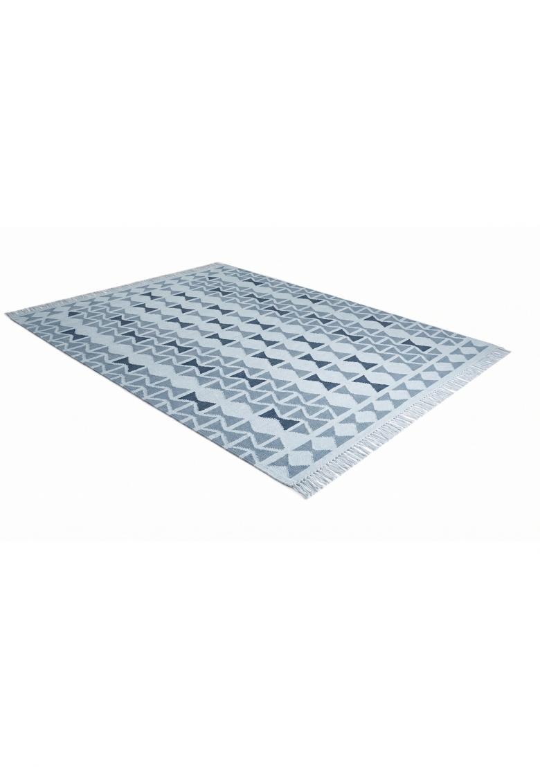 Saffron Rugs Flat Woven Light Blue Grey Geometric Bohemian Rectangular Wool Area Rug - Indya