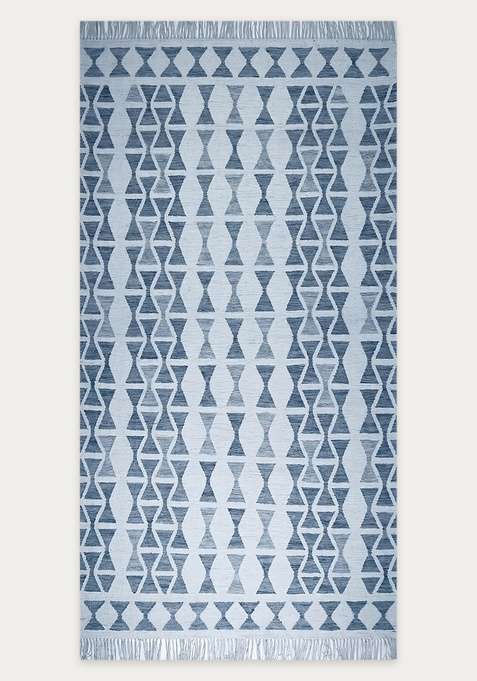 100% Wool Handmade Light Blue Grey Rug | Bohemian Geometric Flat Weave Reversible Carpet For Living Room