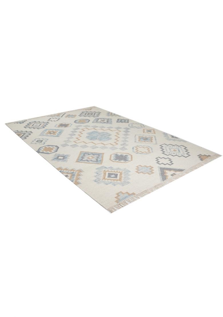 Saffron Rugs Flat Woven Ivory Cream Geometric Bohemian Rectangular Wool Area Rug - Indya