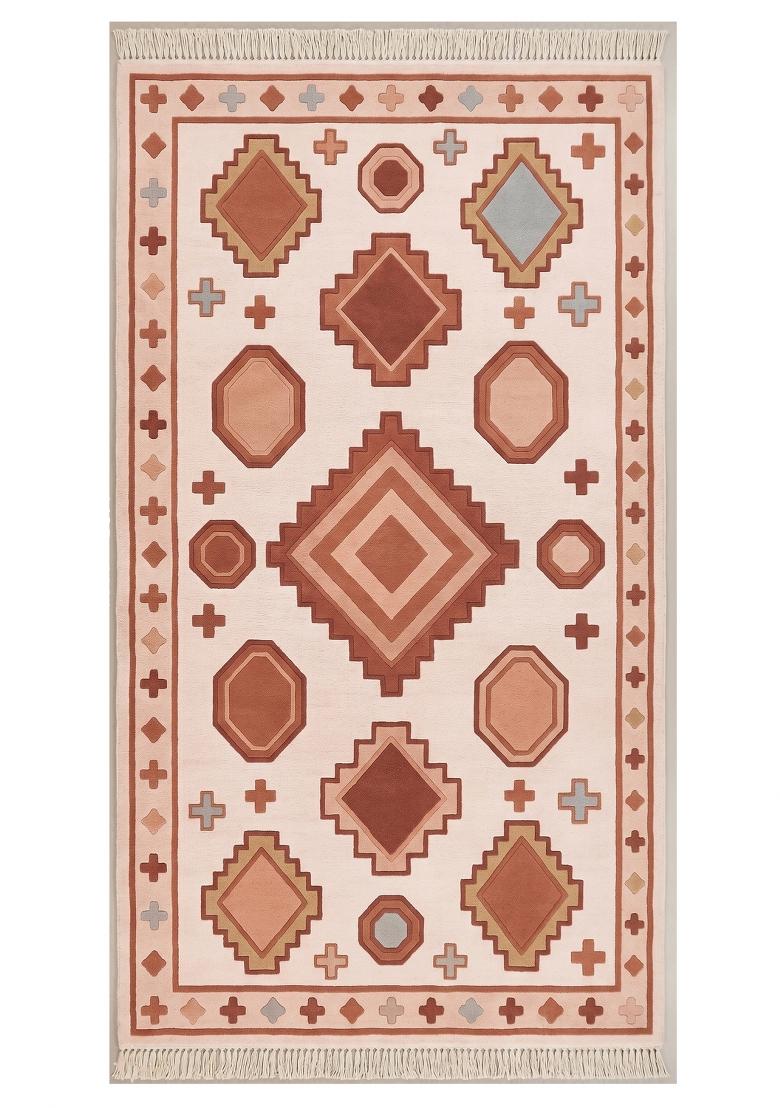 Saffron Rugs Flat Woven Blush Pink Geometric Bohemian Rectangular Wool Area Rug - Indya