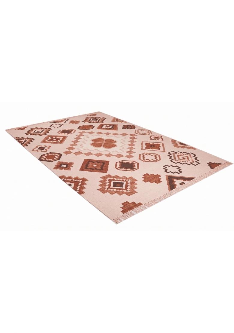 Saffron Rugs Flat Woven Blush Pink Geometric Bohemian Rectangular Wool Area Rug - Indya
