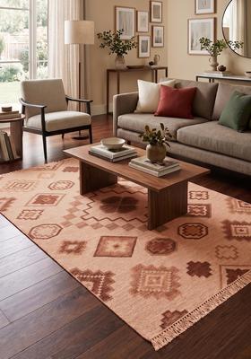 Saffron Rugs Flat Woven Ivory  Bohemian Rectangular Wool Area Rug