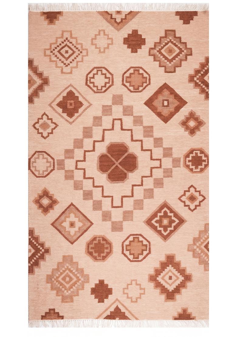 Saffron Rugs Flat Woven Ivory  Bohemian Rectangular Wool Area Rug - Indya