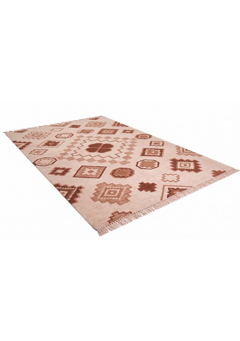 Saffron Rugs Flat Woven Ivory  Bohemian Rectangular Wool Area Rug - Indya
