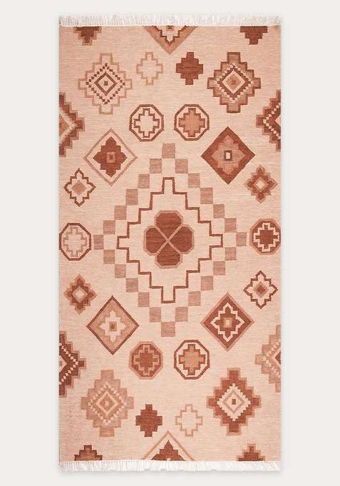 100% Wool Handmade Ivory Rug | Bohemian Aztecs Flat Weave Reversible Carpet For Living Room
