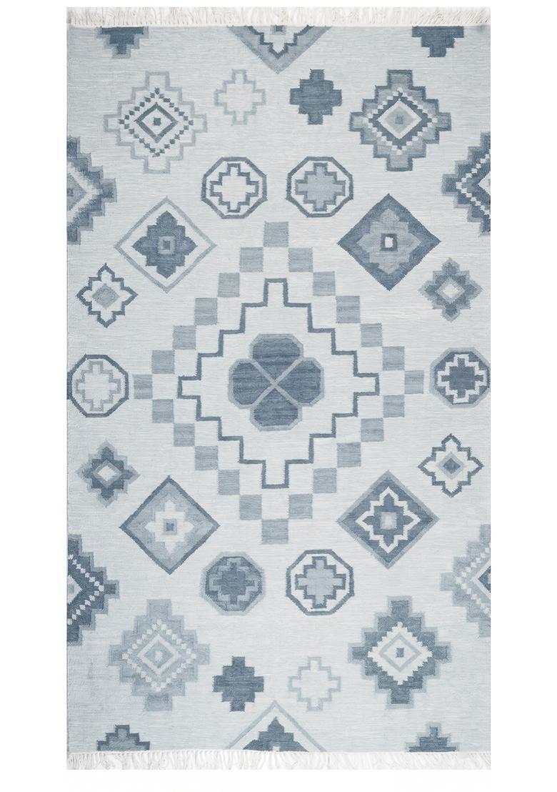 Saffron Rugs Flat Woven Light Blue  Bohemian Rectangular Wool Area Rug - Indya